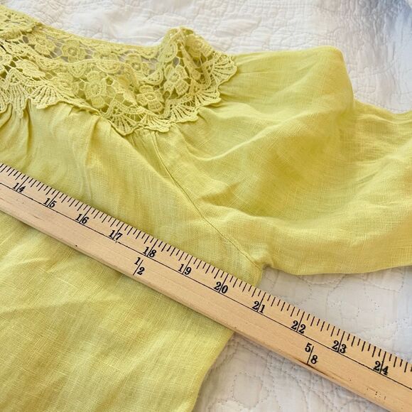 PIAZZA ROMA 100%‎ Linen Pale Yellow Tunic Crochet Details Size Small From Italy - Picture 4 of 5
